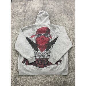 Vtg Big Tiger Hoodie Mens Extra Large XL Graphic Thug Life Full Zip Sweatshirt